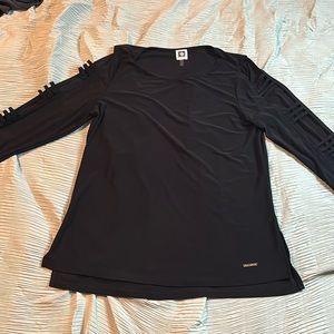 Black silk blouse.